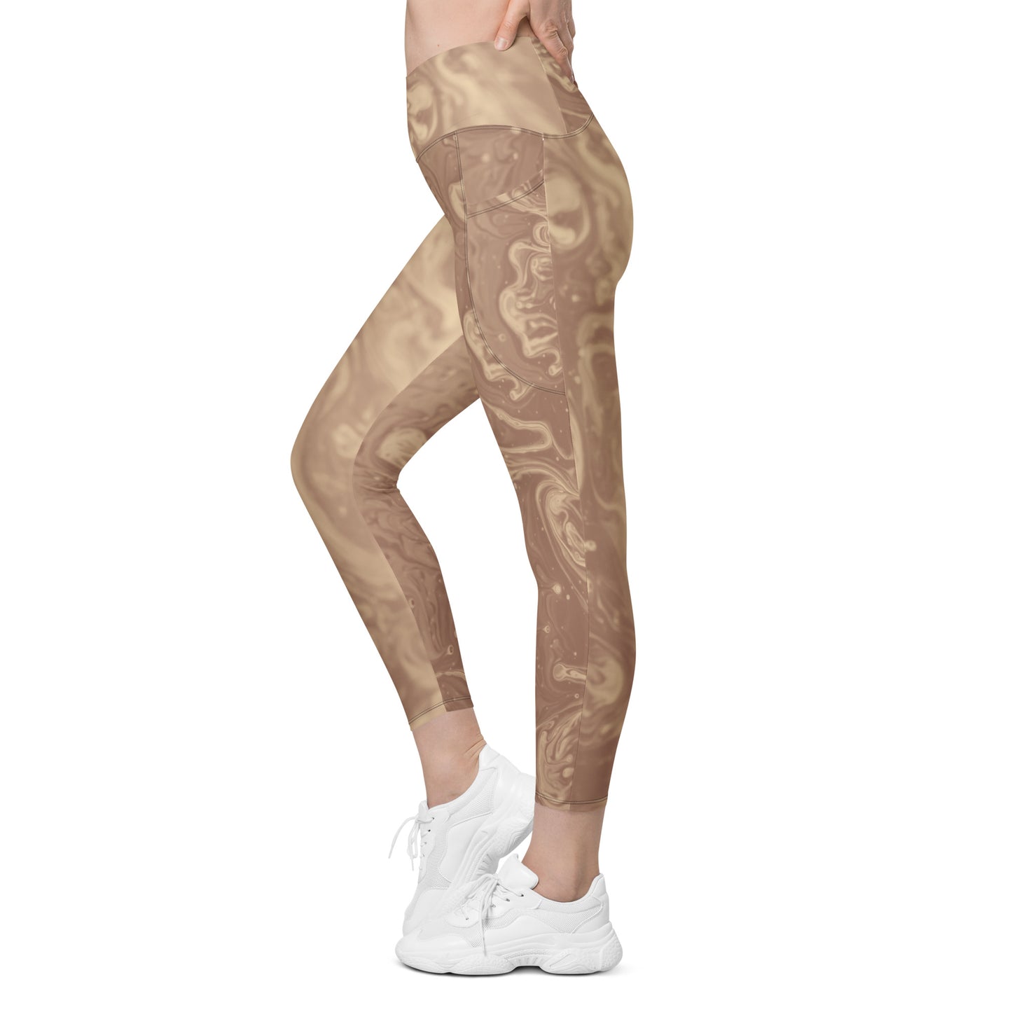 Liquid Beige Women's Recycled Crossover Leggings With Pockets - FLAKOUT