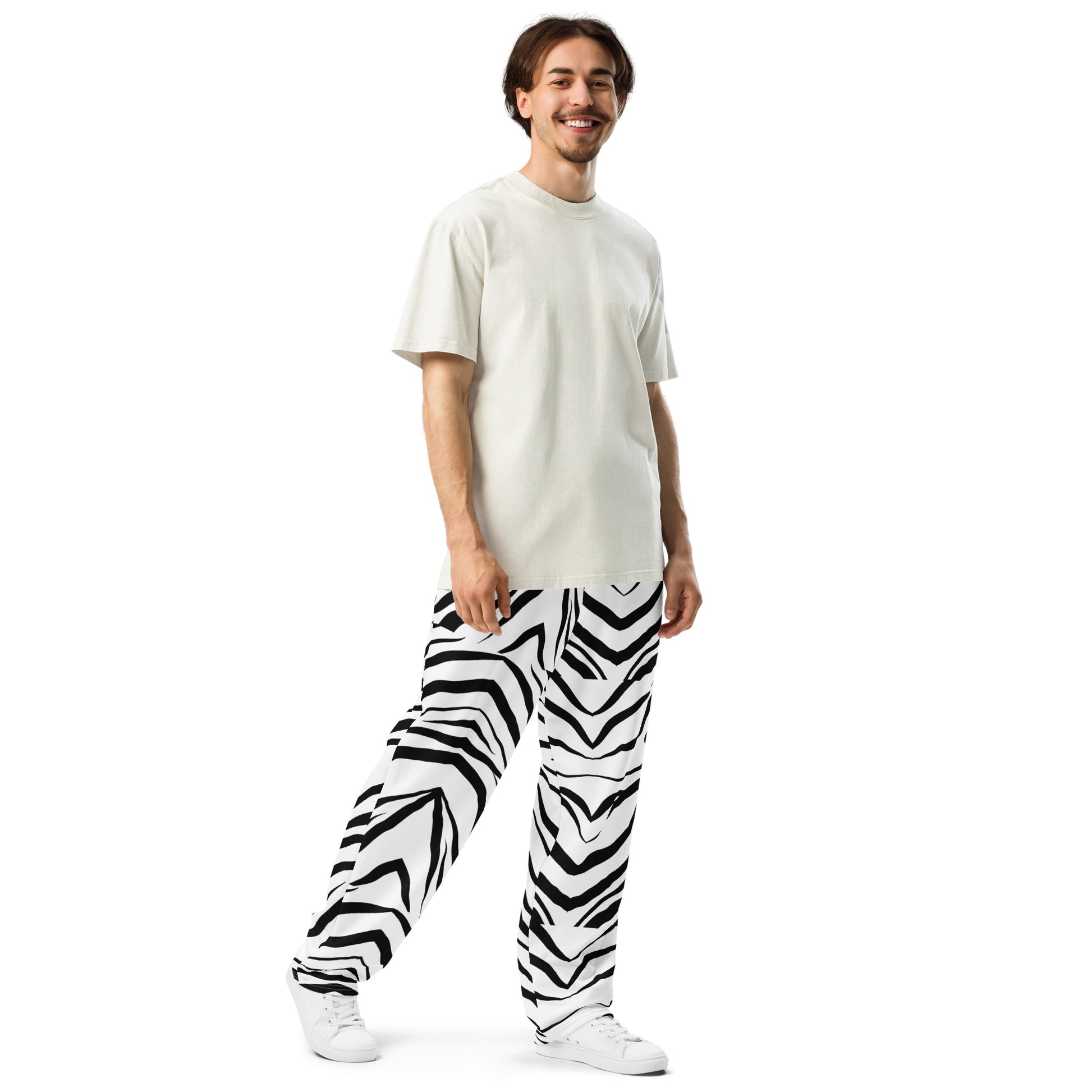 Striped Zebra Vibrance Unisex Wide-leg Recycled Joggers - FLAKOUT