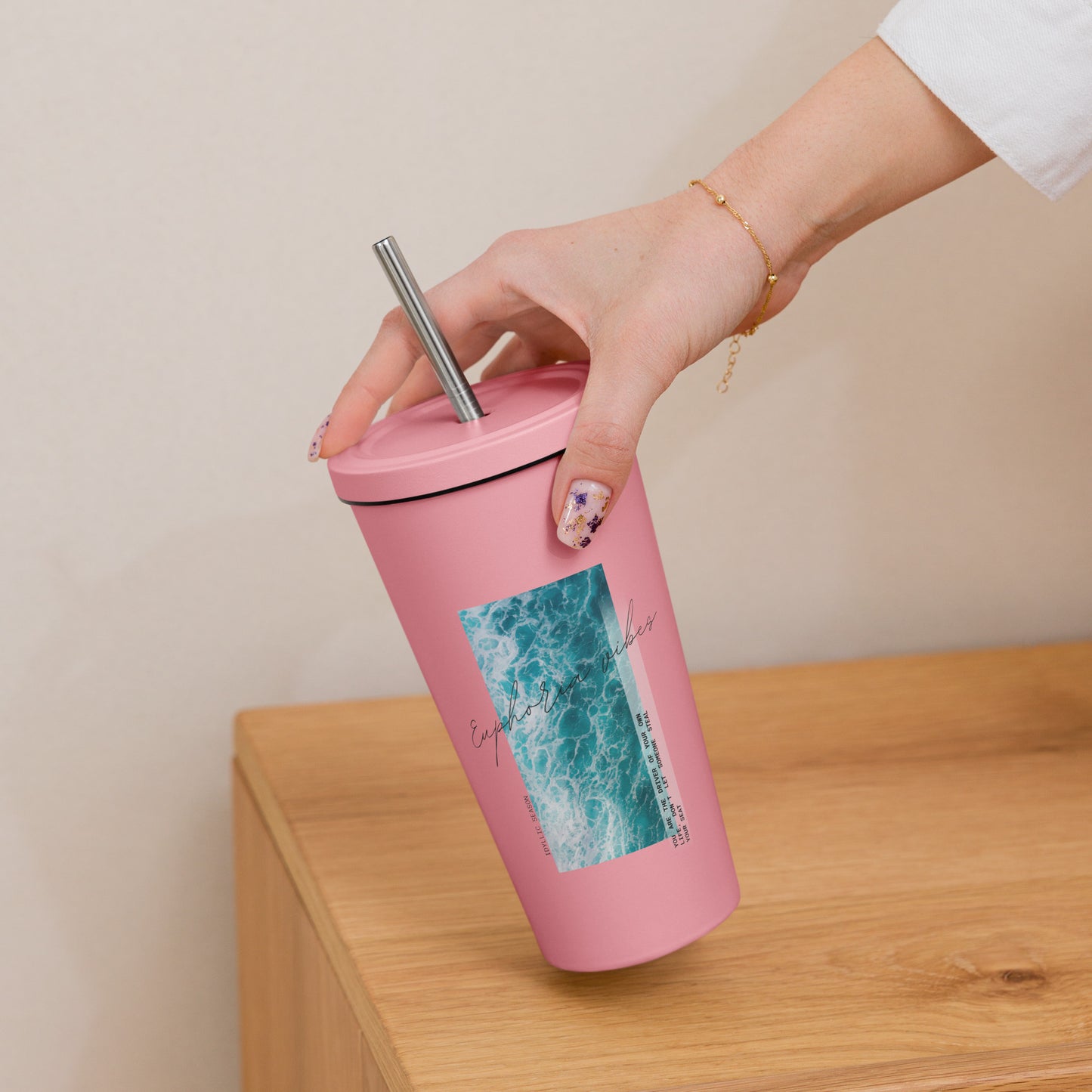 Euphoria Vibes Insulated Tumbler With A Straw - FLAKOUT