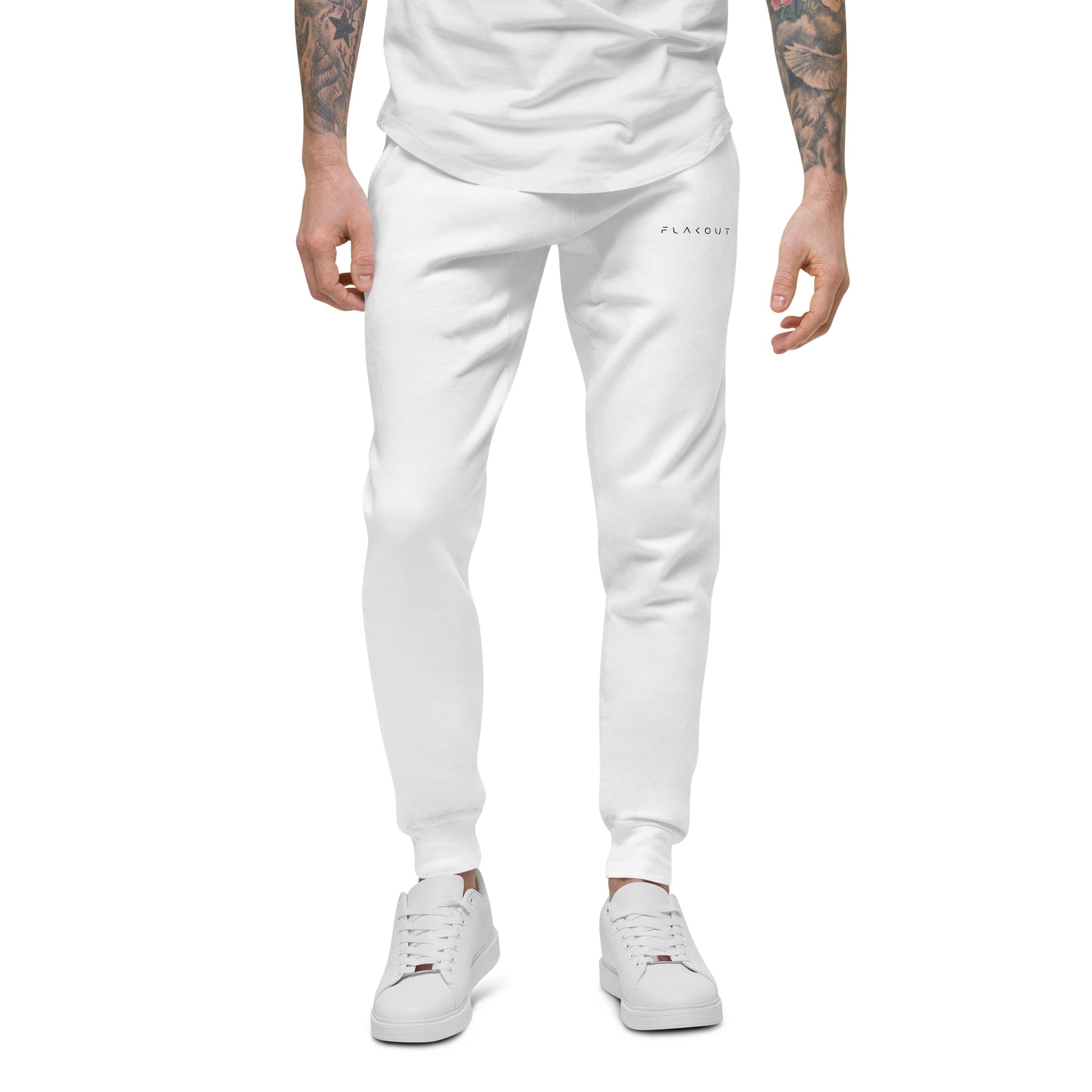 Fleece Sweatpants Flakout Embroidered Logo White - FLAKOUT