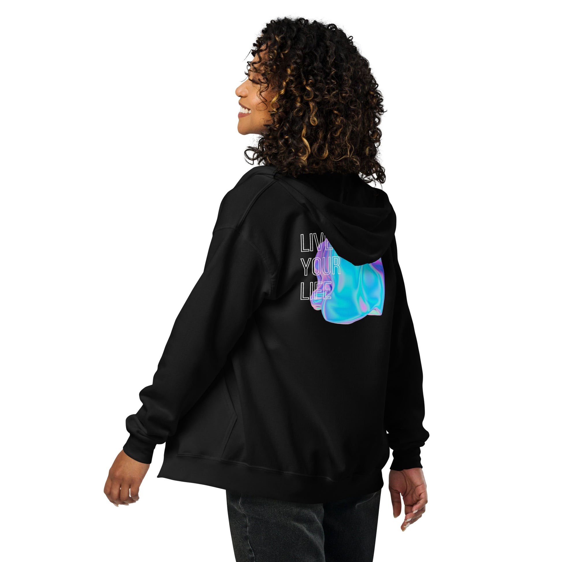 Vivid Existence Live Your Life Heavy Harmony Fusion Zip Hoodie - Black - FLAKOUT