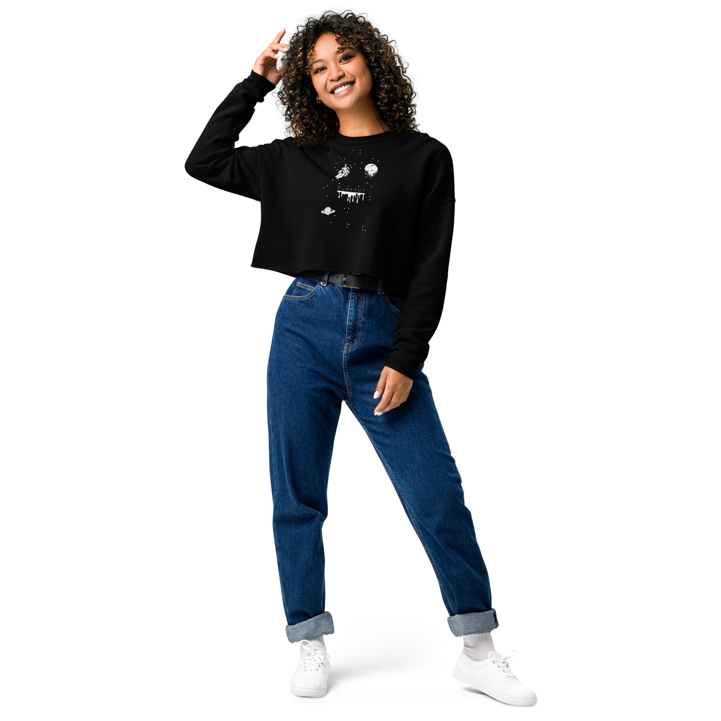 Astronaut Women's Crop Sweatshirt - Black - FLAKOUT