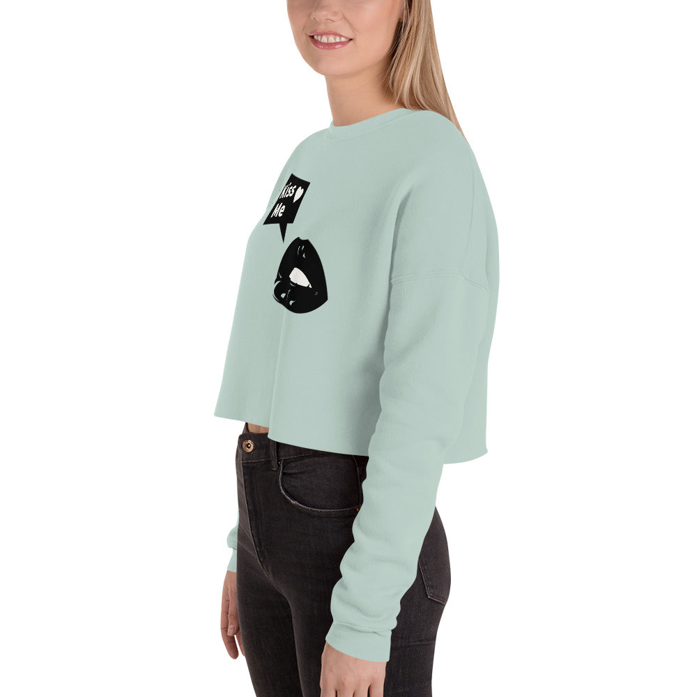 Sweet Talker Kiss Me Women's Crop Sweatshirt - Dusty Blue - FLAKOUT