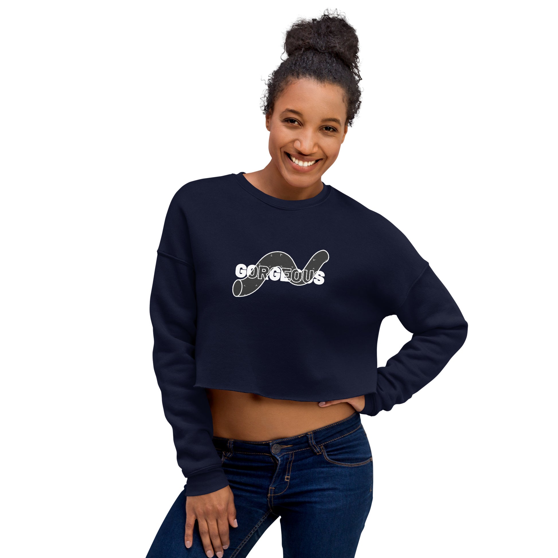 Gorgeous Opullent Allure Women's Crop Sweatshirt - Navy - FLAKOUT